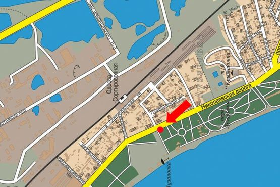 Схема рекламної площини за адресою Николаевская дорога, 289, возле автостоянки, парка "Лузановка", в центр (флажок)