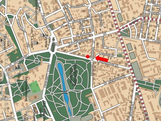 Схема рекламной плоскости по адресу Академическая ул. (бывш. Пионерская ул.), 16А / Говорова ул., в сторону 10-го Апреля пл.