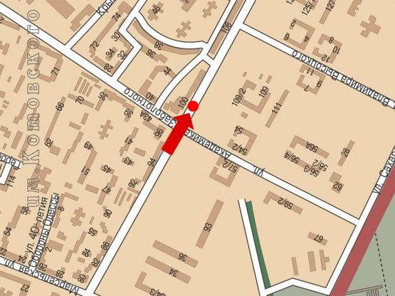 Схема рекламної площини за адресою Палия ул. (бывш. Днепропетровская дорога), 100 / Заболотного ул., разделитель, возле супермаркетов "Эльдорадо", "Сильпо", из центра, левая