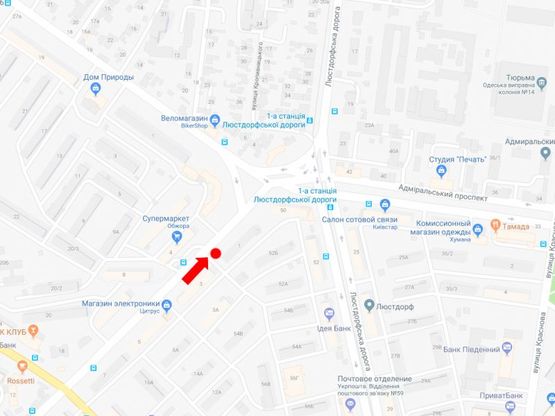 Схема рекламної площини за адресою Космонавтов ул., 1, напротив супермаркета "Обжора", в центр