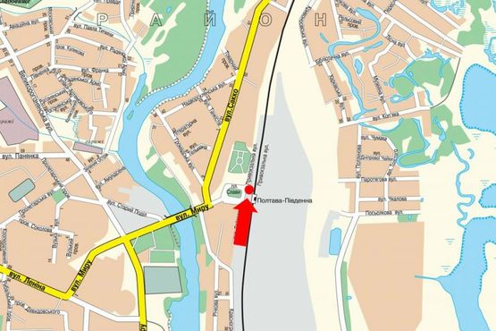 Схема рекламної площини за адресою Славы пл., 1 / Привокзальная ул., возле Южного ж/д вокзала