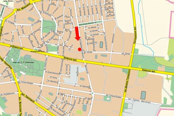 Схема рекламной плоскости по адресу Грушевского ул., 44, 500 м. до супермаркетов "Эльдорадо", "Вопак"