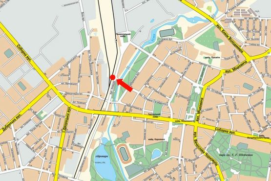 Схема рекламной плоскости по адресу Небесной Сотни ул. (бывш. Киквидзе ул.) / Сагайдачного ул., в сторону ж/д вокзала