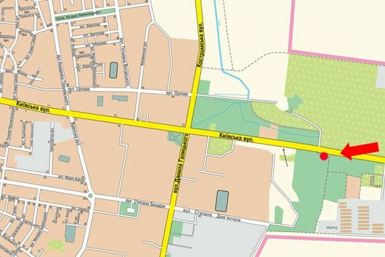 Схема рекламной плоскости по адресу Киевская ул., возле АЗС "ANP", въезд в город