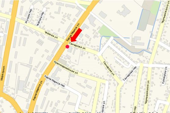 Схема рекламної площини за адресою Героев Небесной Сотни ул. (бывш. Маркса ул.), 38 / Чкалова ул., возле магазина "Киевстар"