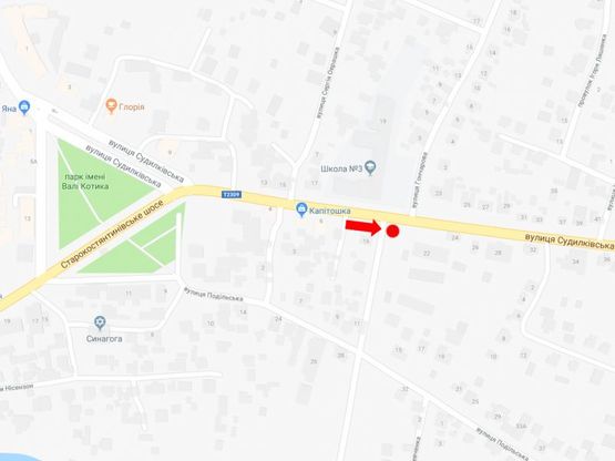 Схема рекламної площини за адресою Судилковская ул., 22 / ул. Емца, из центра