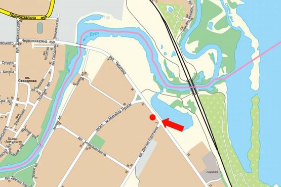 Схема рекламной плоскости по адресу Героев Крут ул. (бывш. Черепина ул.) / Сирко ул. (бывш. Кортченко ул.), возле супермаркета "Экомаркет"