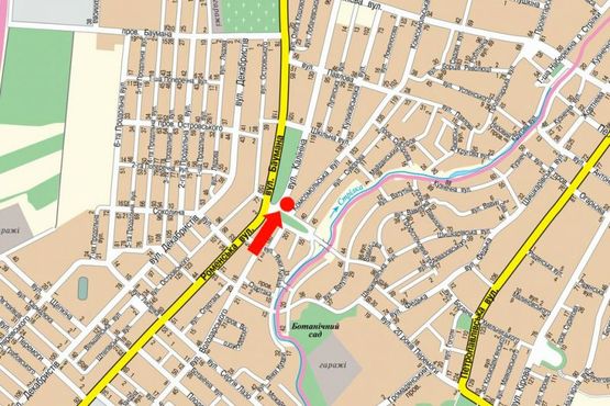 Схема рекламной плоскости по адресу Роменская ул. / Бандеры ул. (бывш. Баумана ул.) / 20-летия Победы ул., в центр