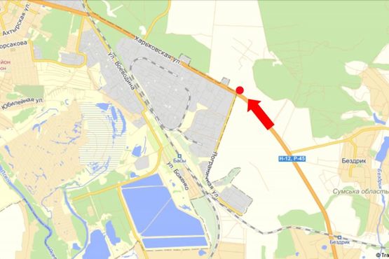 Схема рекламної площини за адресою Харьковская ул. / Пограничная ул., в центр