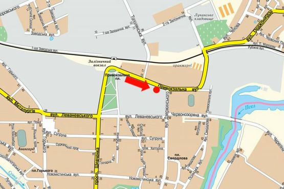 Схема рекламної площини за адресою Привокзальная ул. / Троицкая ул., возле супермаркета "Экомаркет"