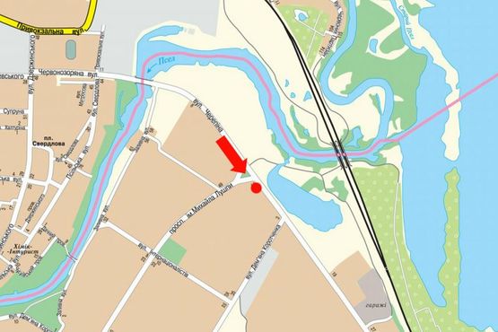 Схема рекламної площини за адресою Героев Крут ул. (бывш. Черепина ул.) / Лушпы пр., в сторону супераркета "Экомаркет"