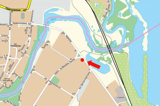 Схема рекламной плоскости по адресу Героев Крут ул. (бывш. Черепина ул.) / Лушпы пр., в сторону ТЦ "Березка"