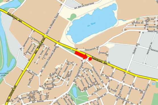 Схема рекламной плоскости по адресу Харьковская ул. / Табалы ул. (бывш. Парижской Коммуны ул.), возле супермаркета "АТБ", АЗС "ОККО", автосалона "Kia"