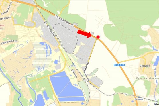 Схема рекламної площини за адресою Харьковская ул. / Пограничная ул., из центра