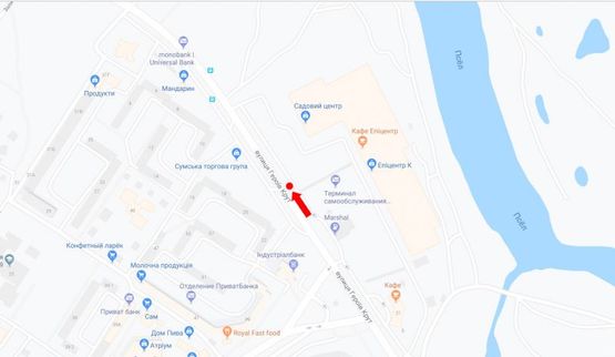 Схема рекламной плоскости по адресу Героев Крут ул. (бывш. Черепина ул.) / Лушпы пр., возле супермаркета "Эпицентр"