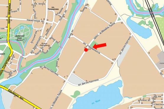 Схема рекламної площини за адресою Лушпы пр. / Интернационалистов ул., разделитель, в центр