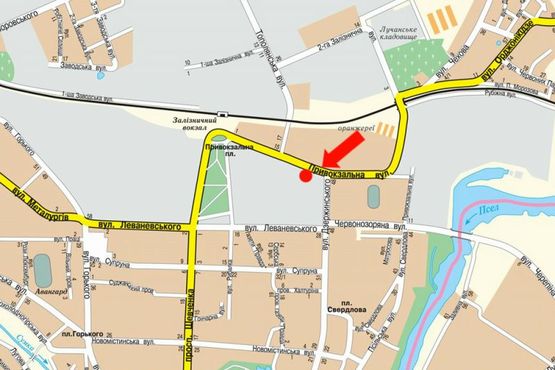 Схема рекламной плоскости по адресу Привокзальная ул. / Троицкая ул., возле супермаркета "Экомаркет"