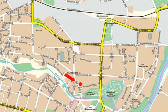 Схема рекламной плоскости по адресу Горького ул., 2, возле магазина "ТНЦ", Приватбанка