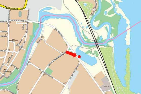 Схема рекламної площини за адресою Героев Крут ул. (бывш. Черепина ул.) / Сирко ул. (бывш. Кортченко ул.), 2, возле супермаркета "Экомаркет"