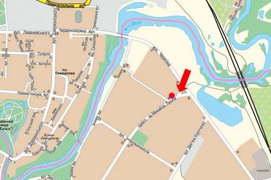 Схема рекламной плоскости по адресу Лушпы пр., напротив ТЦ "Березка", супермаркетов "АТБ", "Watsons", в центр