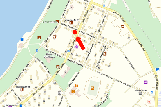 Схема рекламной плоскости по адресу Ленина ул., 7 / ул. Гагарина, центр города, флаг, над дорогой