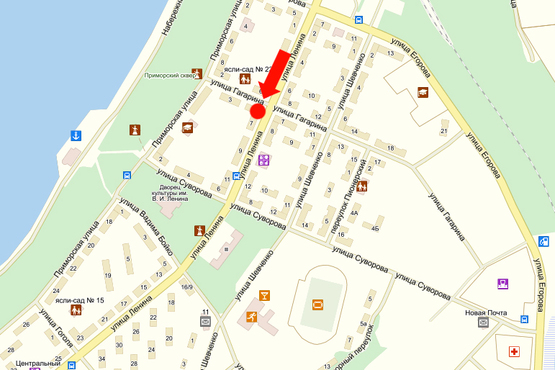 Схема рекламной плоскости по адресу Ленина ул., 7 / ул. Гагарина, центр города, флаг, над дорогой