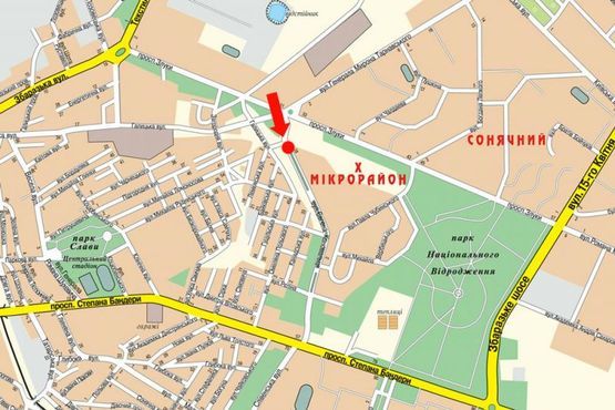 Схема рекламной плоскости по адресу Коновальца ул., 18, разделитель, в сторону Бандеры пр.