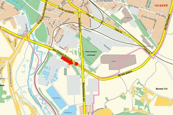 Схема рекламной плоскости по адресу Будного ул. / Микулинецкая ул., возле АЗС "Укр-Петроль", разделитель