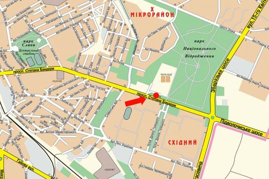 Схема рекламної площини за адресою Бандеры пр., 79, возле магазина "Eva"