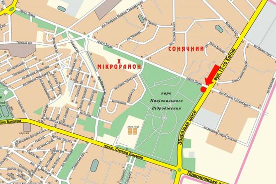 Схема рекламной плоскости по адресу Злуки пр. / 15-го Апреля ул., возле ТЦ "Мандарин", супермаркета "Сильпо", в центр, левая