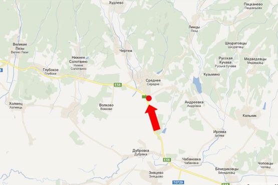 Схема рекламной плоскости по адресу Трасса Киев - Чоп, с. Среднее, в сторону города Ужгород, возле радиоцентра