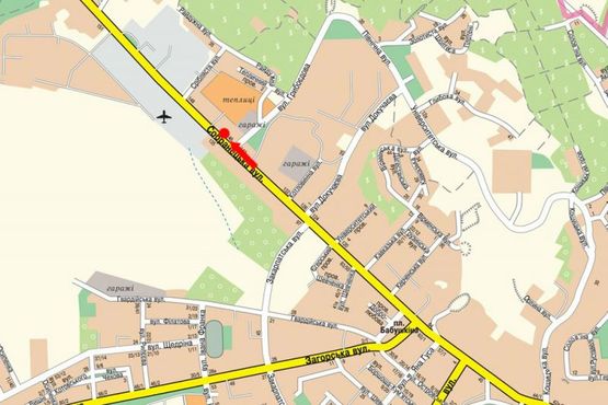 Схема рекламной плоскости по адресу Собранецкая ул., возле магазина "Ера", в сторону аэропорта