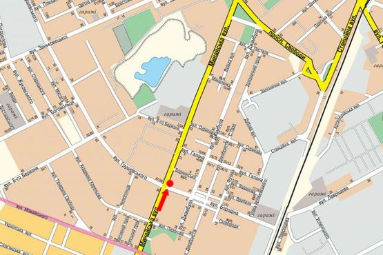 Схема рекламной плоскости по адресу Минайская ул. / ул. Бородина/ ул. Грушевского, возле рынка