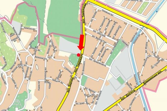 Схема рекламной плоскости по адресу Тимирязева ул. / ул. Бродлаковича, возле кардиоцентра, в центр