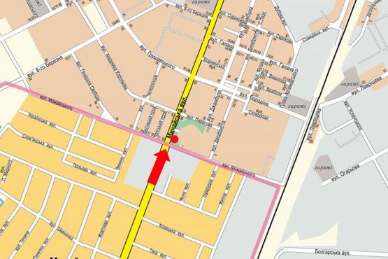 Схема рекламной плоскости по адресу Минайская ул. / ул. Можайского, в центр