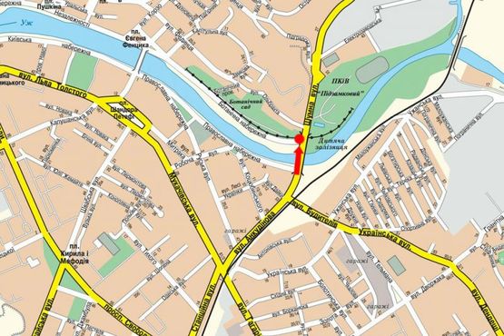 Схема рекламной плоскости по адресу Шумная ул., транспортный мост, в сторону вокзала