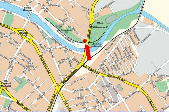 Схема рекламной плоскости по адресу Шумная ул., транспортный мост, в центр, к вокзалу