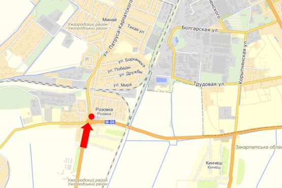 Схема рекламной плоскости по адресу вьезд в город Ужгород, со стороны Чопа, разделитель