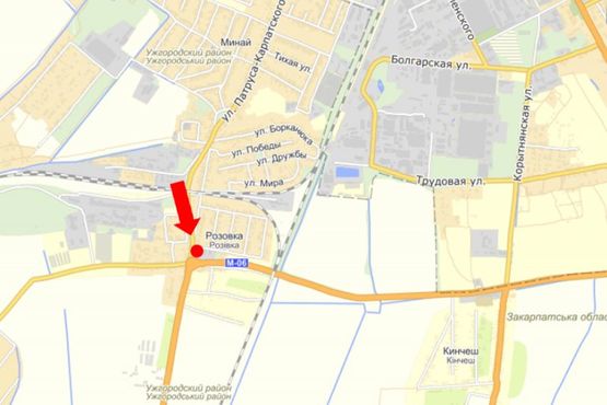 Схема рекламной плоскости по адресу выезд из города Ужгород, в сторону Чопа, разделитель