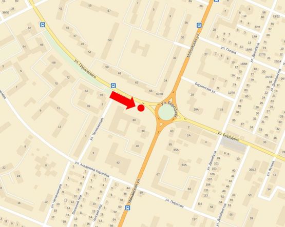 Схема рекламной плоскости по адресу Грушевского ул. / ул. Минайская, возле фирменного магазина "Тиса"