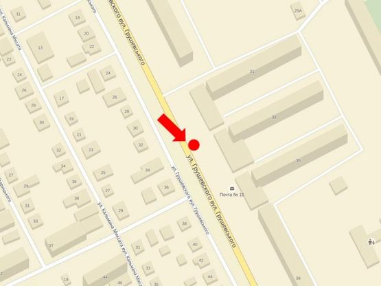 Схема рекламной плоскости по адресу Грушевского ул., 33, возле супермаркета "Океан", в сторону ул. Минайской