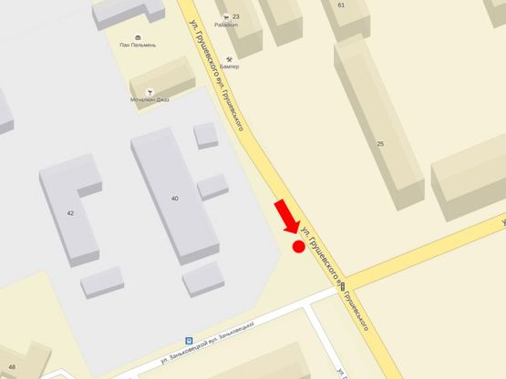 Схема рекламной плоскости по адресу Грушевского ул., 25 / ул. Заньковецкой, в сторону ул. Минайской