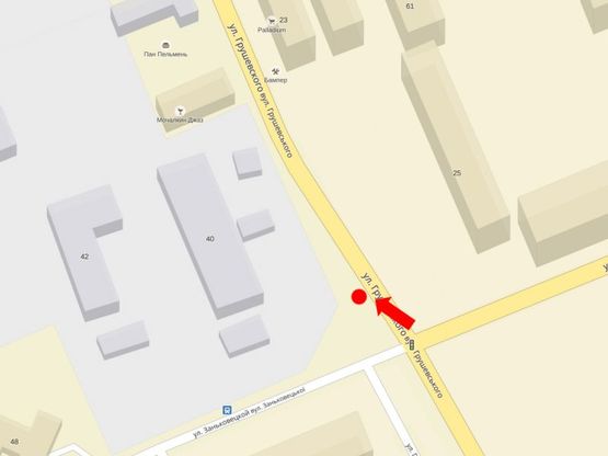 Схема рекламной плоскости по адресу Грушевского ул., 25 / ул. Заньковецкой, в сторону ул. Капушанской