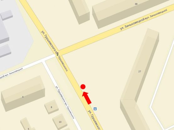 Схема рекламной плоскости по адресу Грушевского ул., 29 / ул. Заньковецкой, в сторону ул. Купушанской