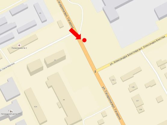 Схема рекламной плоскости по адресу Гагарина ул. - ул. Мартина (бывш. Парижской коммуны), возле АЗС Окко, из центра