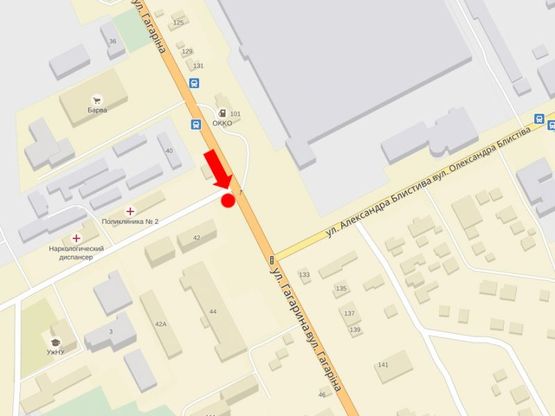 Схема рекламной плоскости по адресу Гагарина ул., 42 / ул. Мартина, супермаркет "Барва", из центра