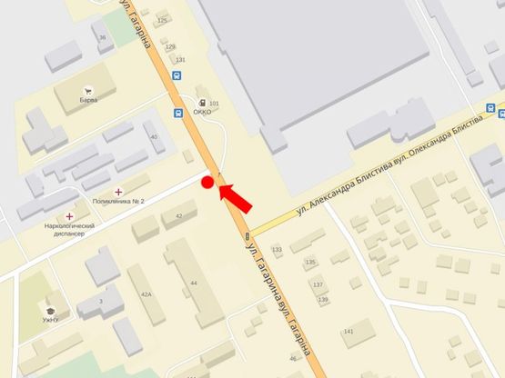 Схема рекламной плоскости по адресу Гагарина ул., 42 / ул. Мартина, супермаркет "Барва", в центр