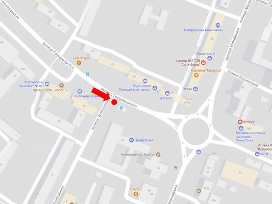 Схема рекламной плоскости по адресу Грушевского ул., 80, возле магазина «Тиса», в сторону ул. Минайской