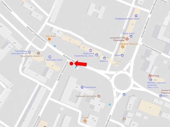 Схема рекламной плоскости по адресу Грушевского ул., 80, возле магазина «Тиса», в сторону ул. Заньковецкой