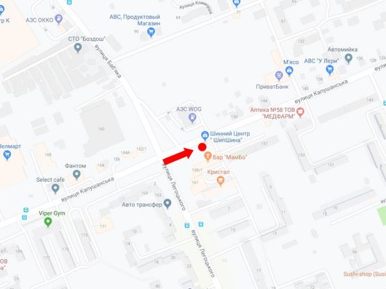 Схема рекламной плоскости по адресу Капушанская ул., 159 / ул. Бабьяка, напротив АЗС WOG, в центр